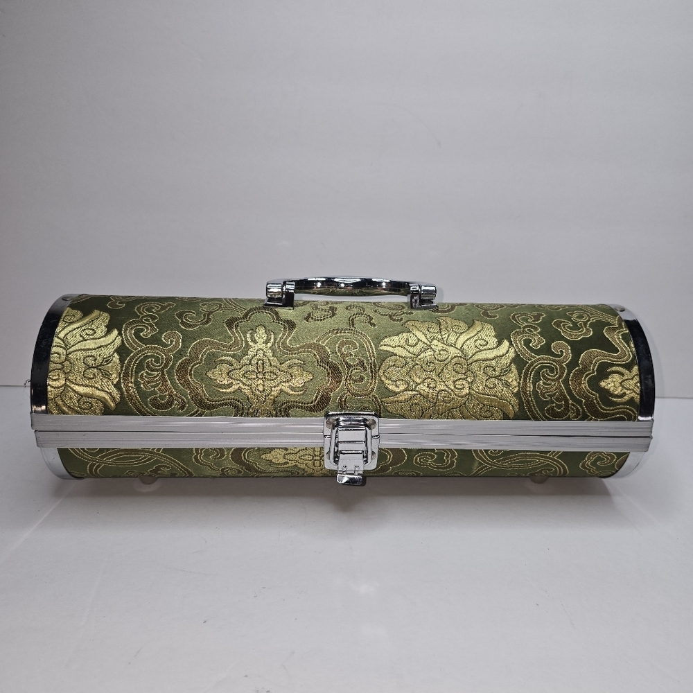 Olive Green/Silver Wine Caddy Gift Purse Black Tapestry with Gold Thread